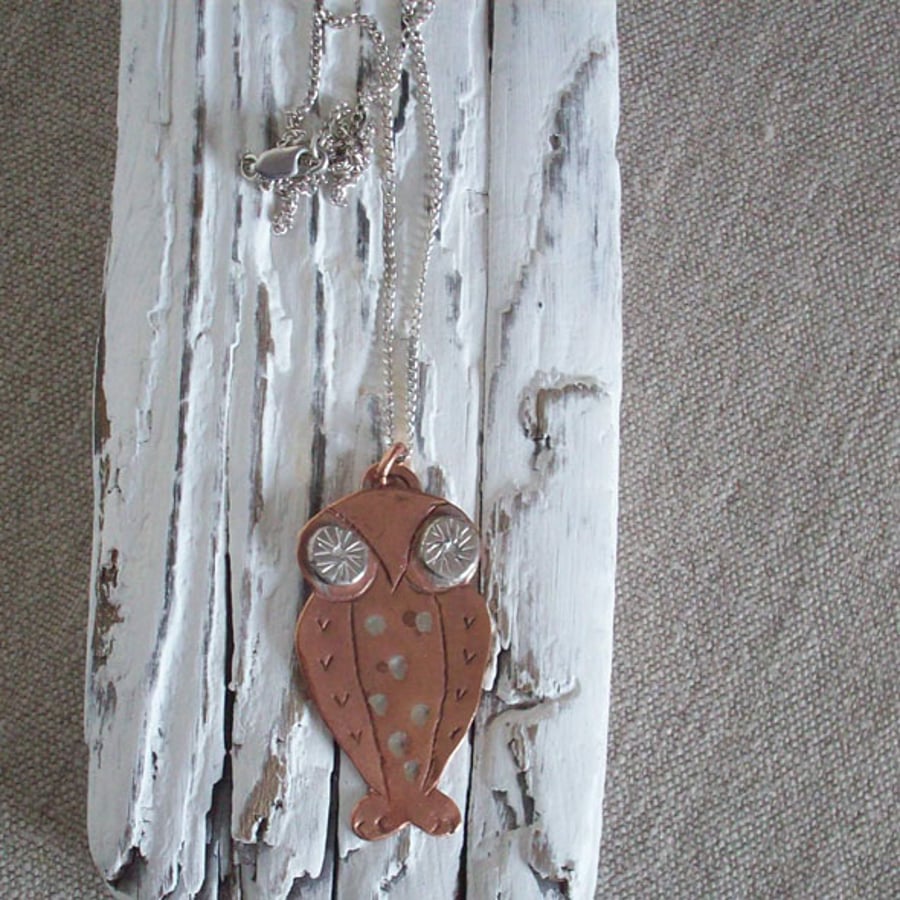 Copper and Silver Owl Pendant