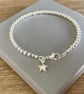 Sterling Silver 4mm Bead Bracelet with Puffed Star Charm & Lobster Clasp - Image 2