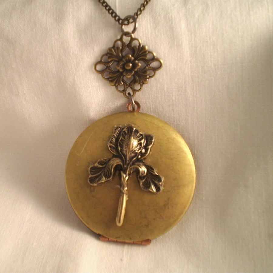 Art Deco Lotus Brass Locket