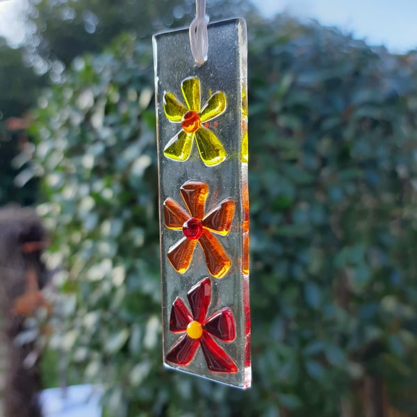 Fused Glass Yellow, Orange & Red Flower Suncatcher