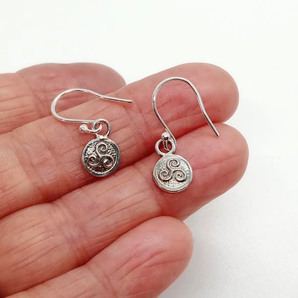 Triskele charm earrings sterling silver triple spiral triskelion