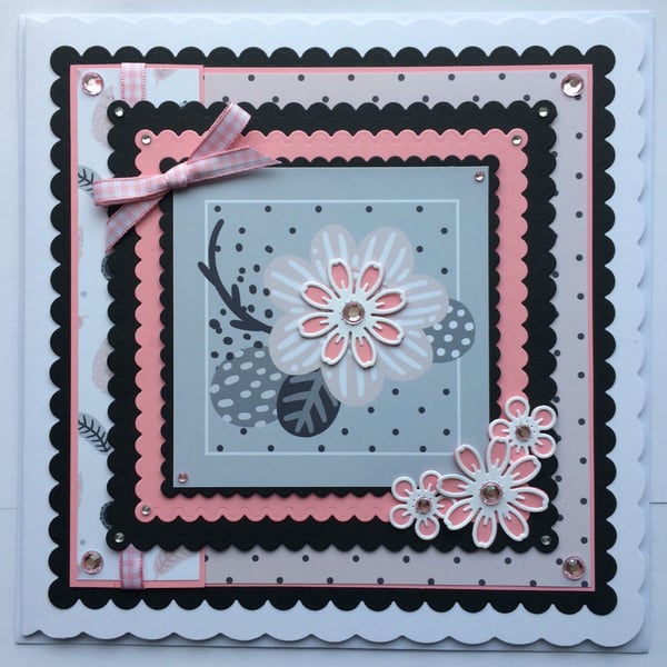 Vintage Shabby Chic Card Any Occasion Pink and White Flowers 3D Luxury Handmade