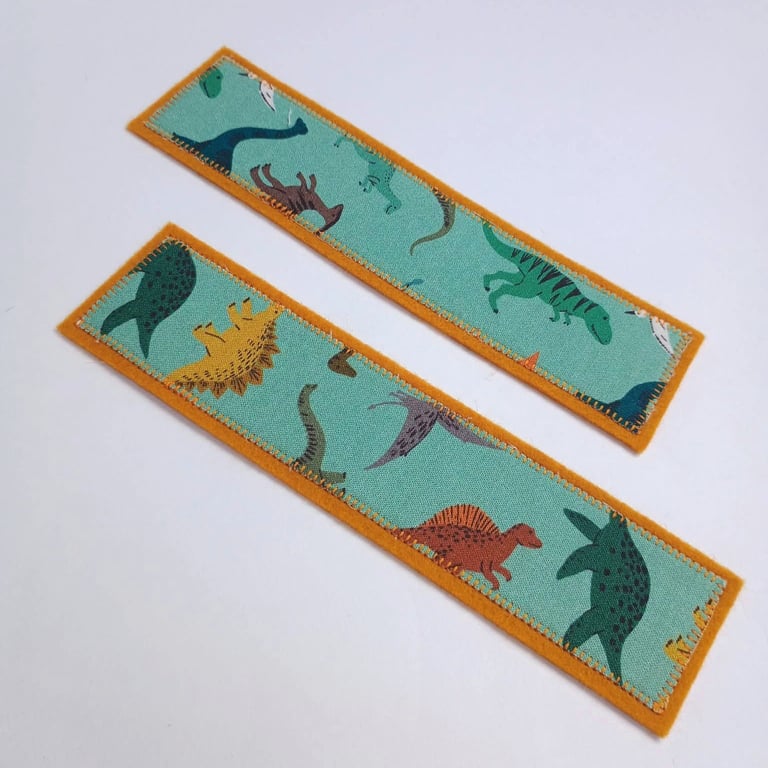 Dinosaur themed Bookmark for child - fabric and felt, aqua mini dinos