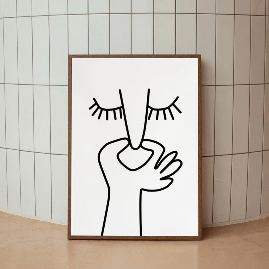 Image of Stinky Line Art Bathroom Wall Print - Funny Nose Pinch Poster (Digital Download)