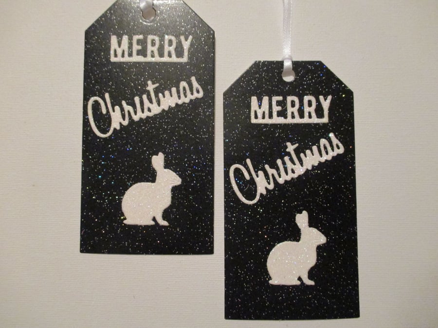 2x Bunny Rabbit Gift Tags Merry Christmas ideal for Xmas gifts