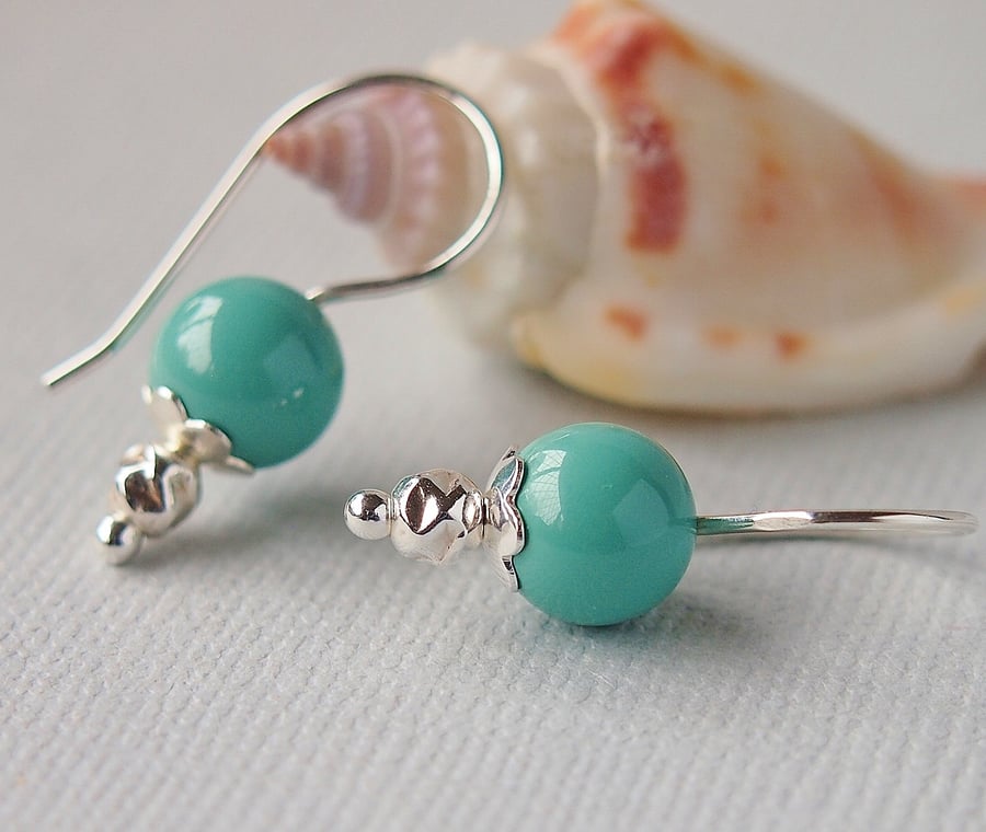 Jade Green Pearl Earrings - Sterling Silver