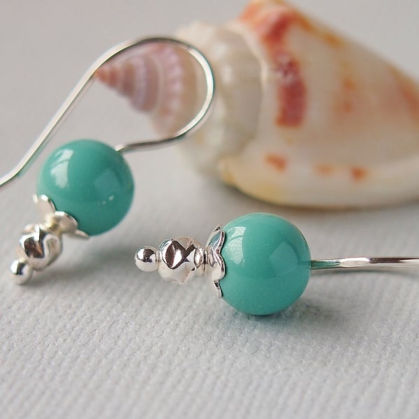 Jade Green Pearl Earrings - Sterling Silver