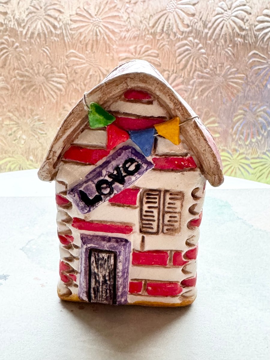 Traditional English Beach Hut Love Shack minature clay house valentines gift