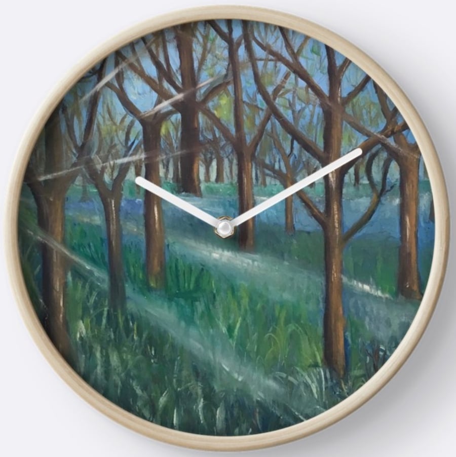 Beautiful Wall Clock Featuring The Painting ‘Inspiration In The Bluebell Wood’