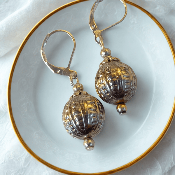 Tibetan Silver Orb One Drop Earrings 