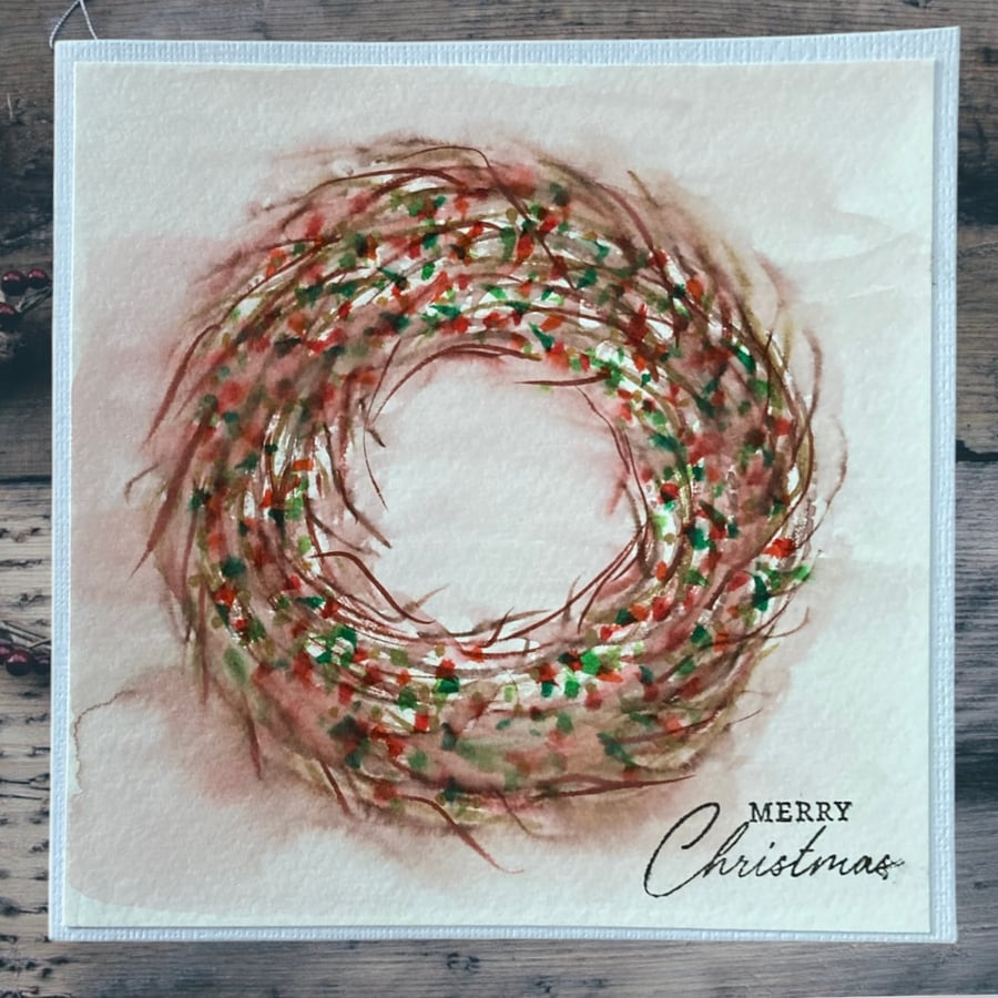 Christmas wreath watercolour Christmas card.