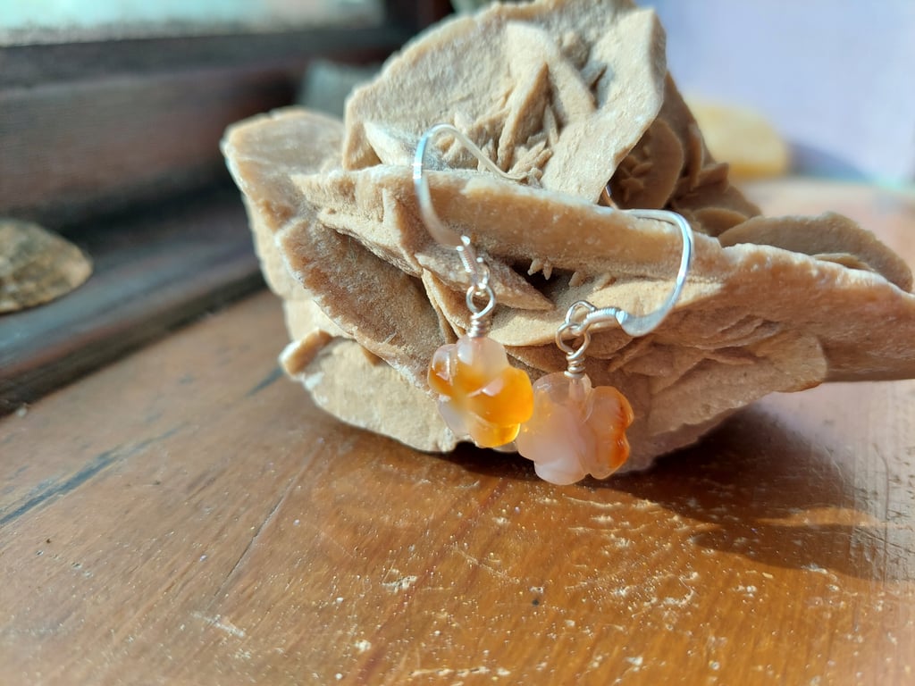 Sterling Silver Carnelian Flat Flower Earrings