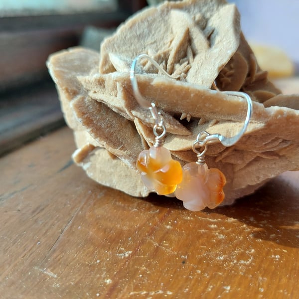 Sterling Silver Carnelian Flat Flower Earrings