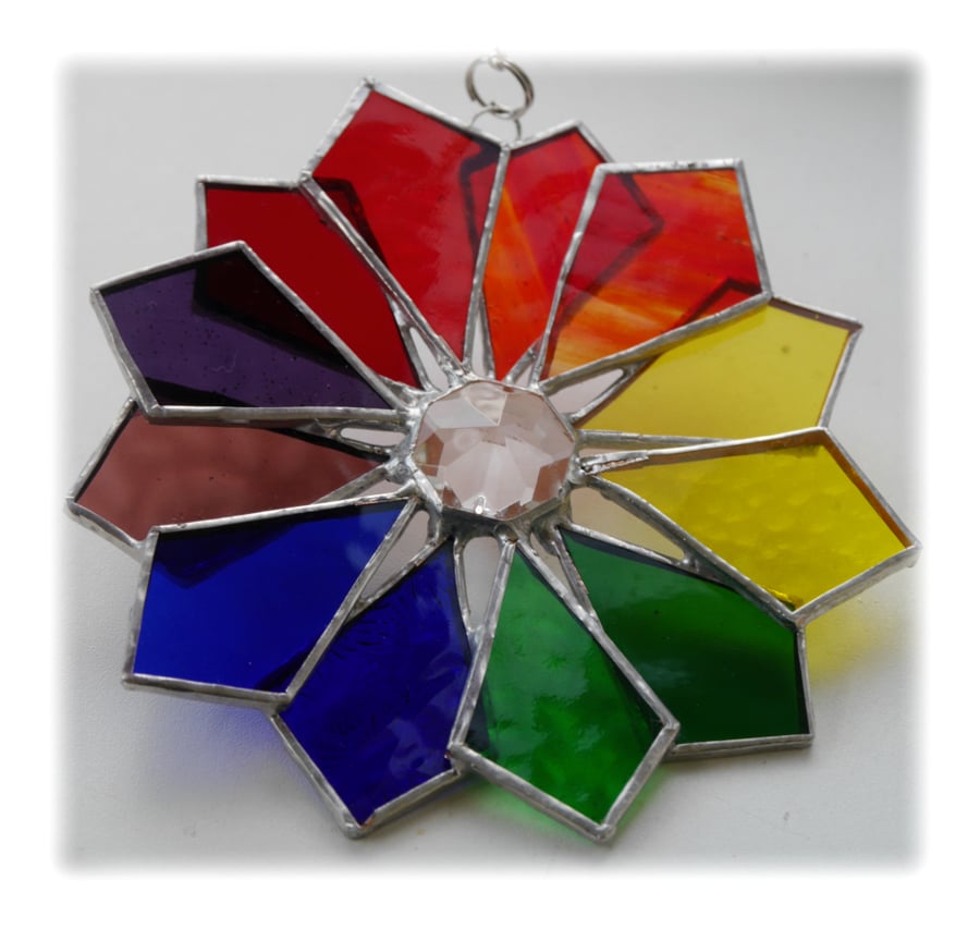 Rainbow Windmill Stained Glass Suncatcher Abstract 003