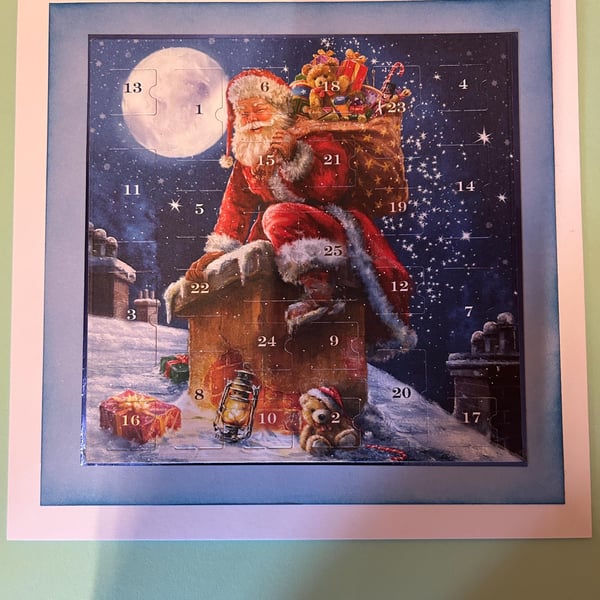 Santa Christmas Advent Calendar Card Handmade 8 inch square card, traditional ad