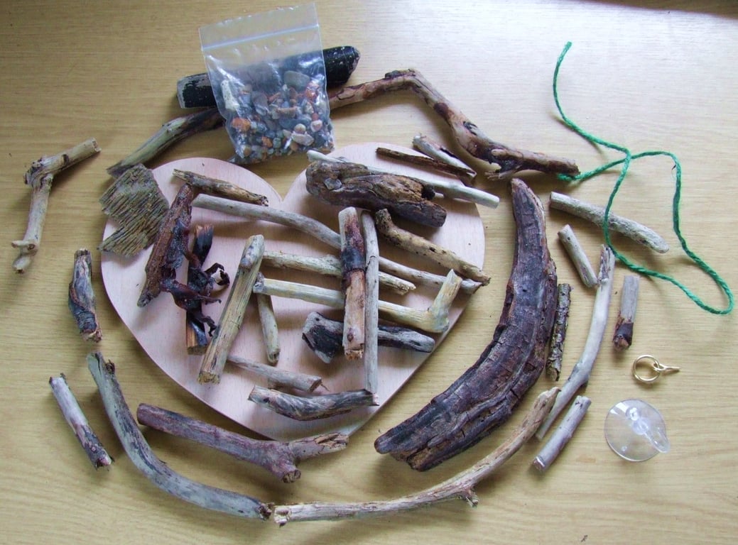Kit to make a driftwood heart shaped wallhanging, using driftwood from Cornwall.
