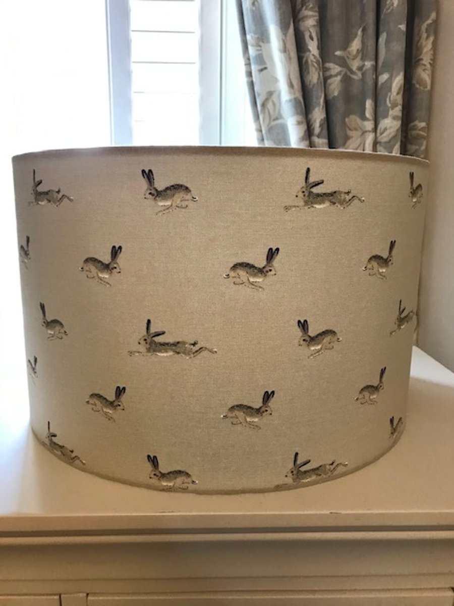 30cm lampshade covered in Sophie Allport hares fabric