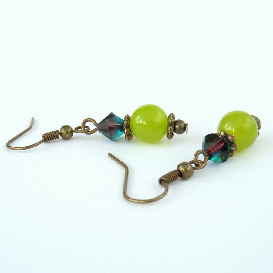 Green peridot bronze earrings with Swarovski® 'Montana' blends crystal