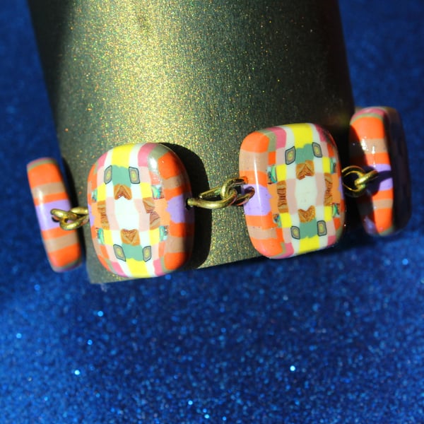 Mosaic Pattern in Lovely Colors - Designer Polymer Clay Bracelet 
