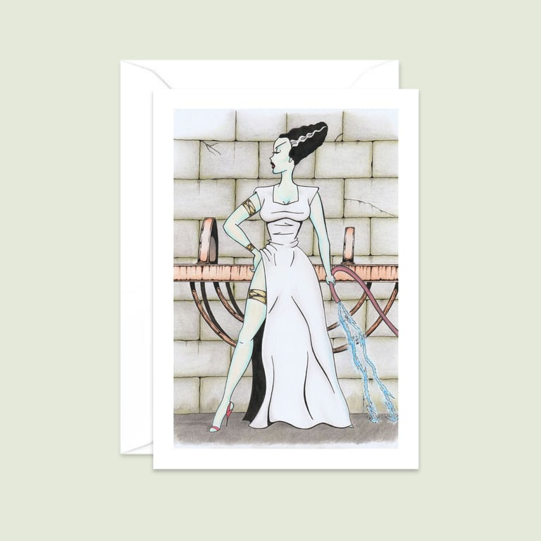 Gothic Bride Greeting Card: Hand Drawn Pencil Illustration (501)