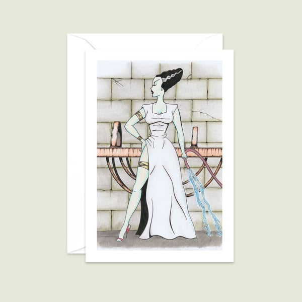 Gothic Bride Greeting Card: Hand Drawn Pencil Illustration (501)