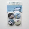 Set of 4 x 25mm metal button badges – British Birds