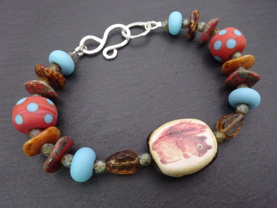 lampwork glass red squirrel beaded bracelet