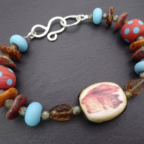 lampwork glass red squirrel beaded bracelet