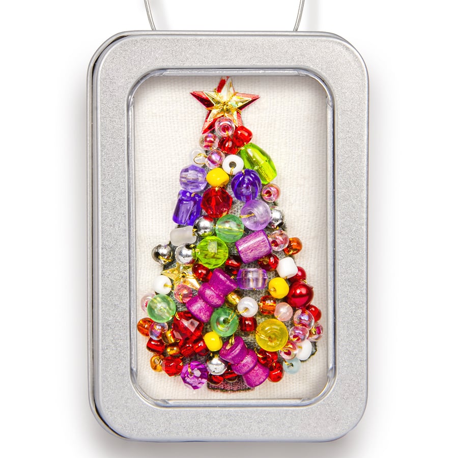 Christmas tree in a little tin with lots of bead decorations!