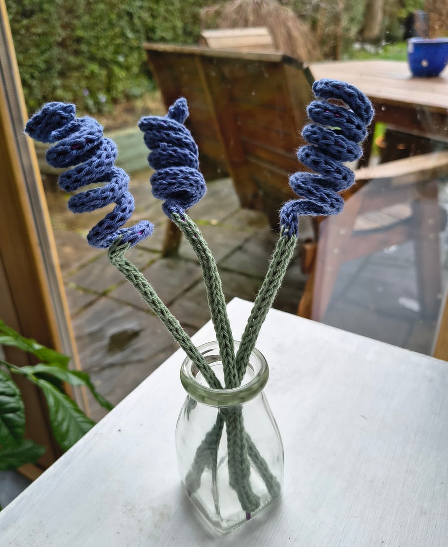 Knitted lavender flowers set of 3