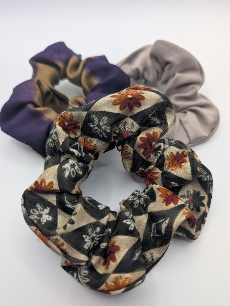 Upcycled Real Silk Scrunchie Handmade Silk Hair Tie, Sustainable Hair Accessory