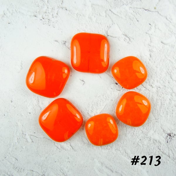 6 x orange art glass cabochons, for jewellery making, crafting (213)