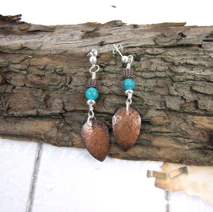 Earrings, Sterling Silver, Teal Howlite and Ham... - Folksy