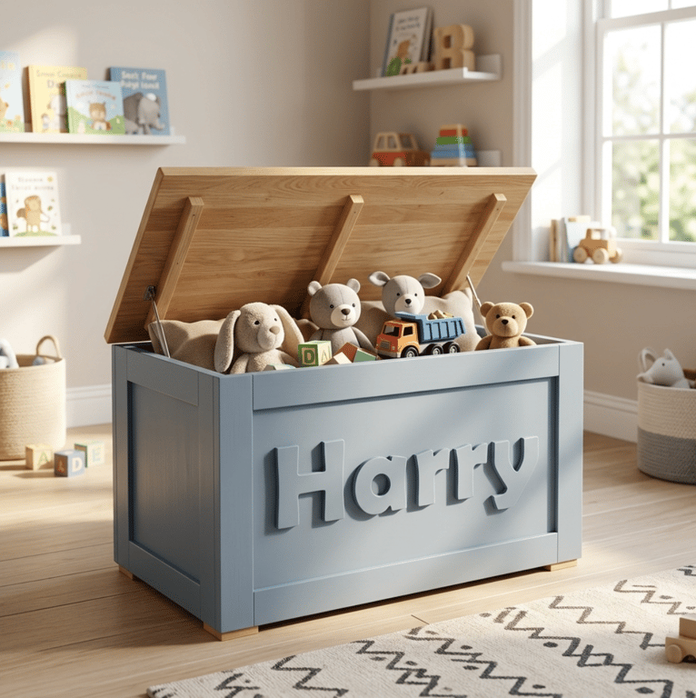 Personalised Toy Box Handmade With Soft Close Choice, Storage, Oak Lid