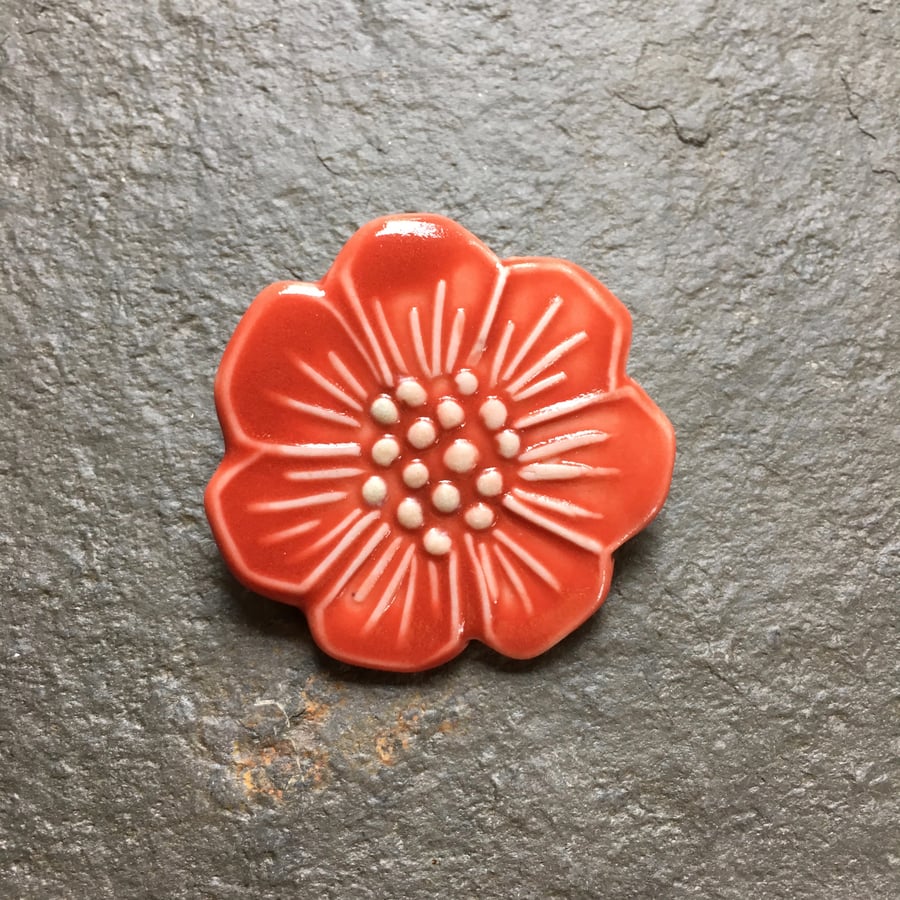 Porcelain red flower brooch,love token, Valentines day, mothers day, remembrance