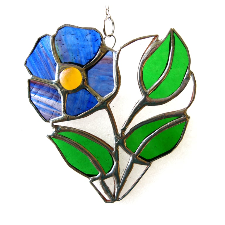 Pansy Heart Suncatcher Stained Glass Flower 023