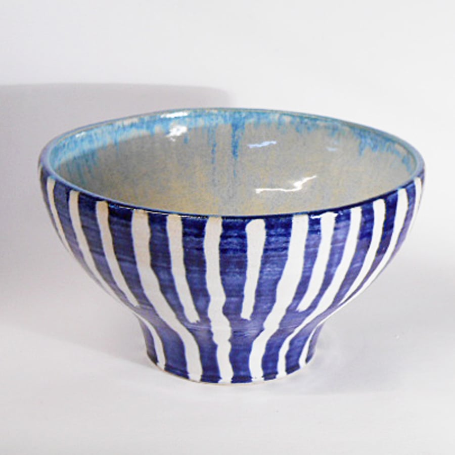Bowl, Blue striped and  textured Ceramic.