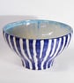 Bowl, Blue striped and  textured Ceramic. - Image 1