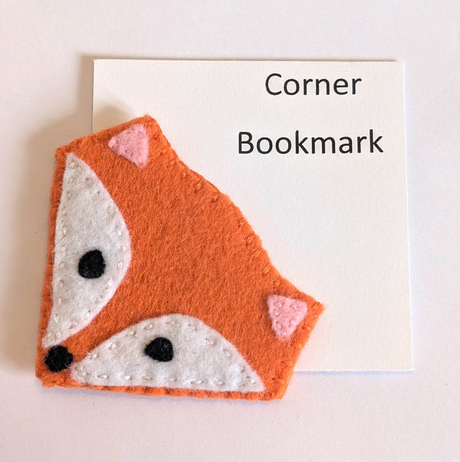 Handmade handsewn felt corner bookmark  - fox 