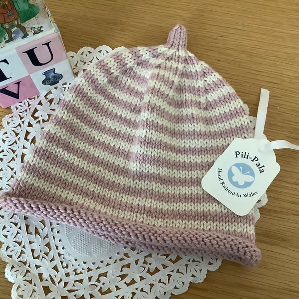 Hand Knitted Cashmere Blend Baby Beanie 3-9 months