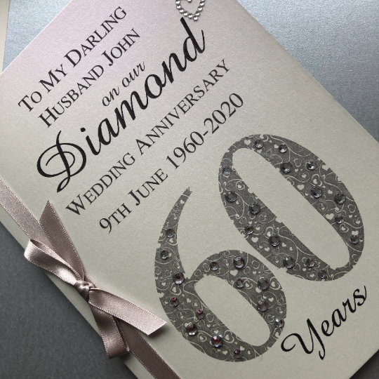 Luxury 60th (Diamond) Anniversary Card – Personalised with Names and Date