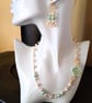 White & Mint Green Shell Pearl Flower Necklace And Matching Earring Set - Image 1