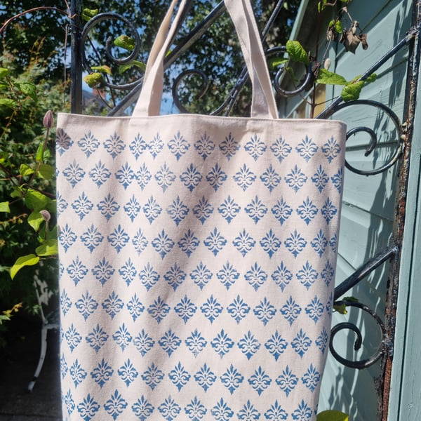 Hand Block Printed Cotton Tote Bag - Ethnic Diamond