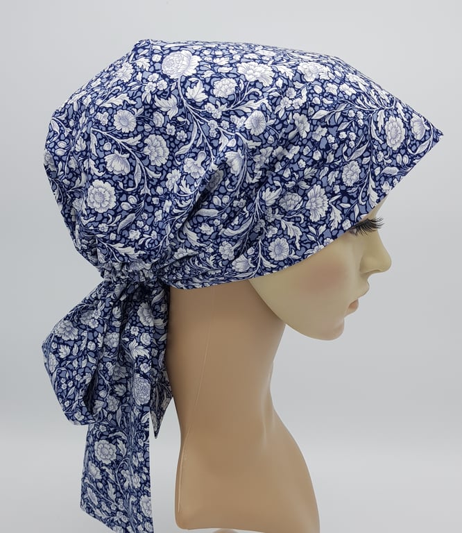 Cotton head wear for women, lined and elasticated bonnet with ties, nurse hat