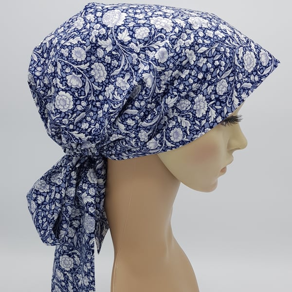Cotton head wear for women, lined and elasticated bonnet with ties, nurse hat