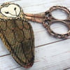 Embroidered up-cycled owl brooch pin or badge. 