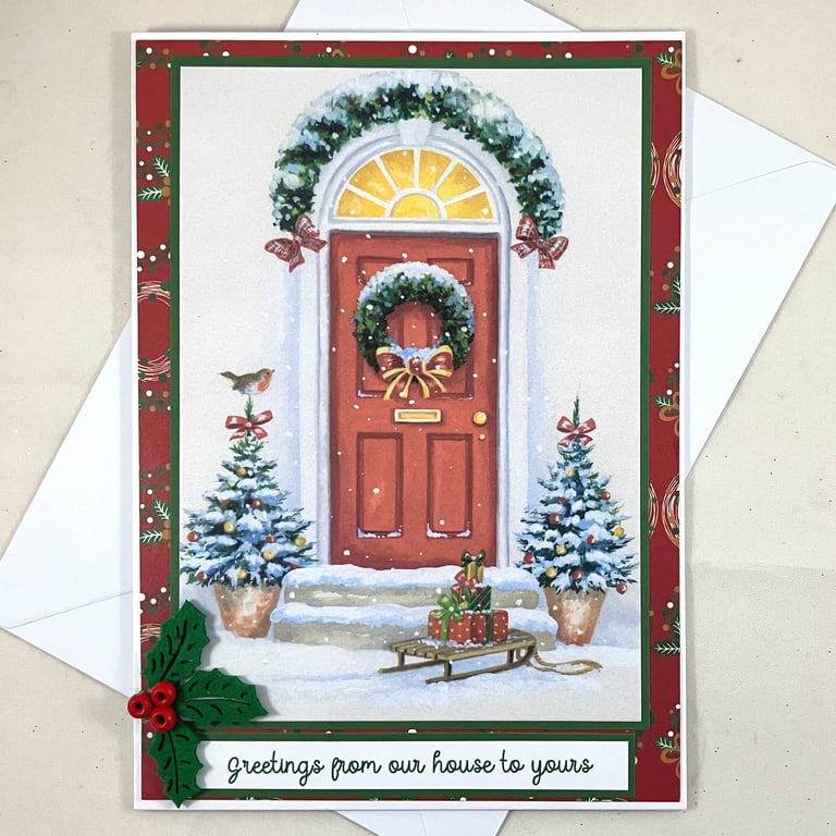 Handmade Christmas card - greetings from our house to yours