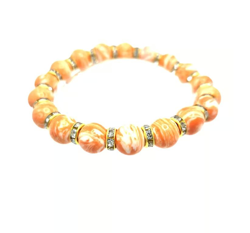 Rhodochrosite beaded stretchy bracelet with crystal rondelles