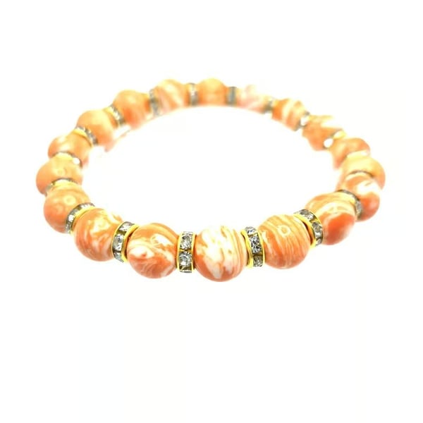 Rhodochrosite beaded stretchy bracelet with crystal rondelles