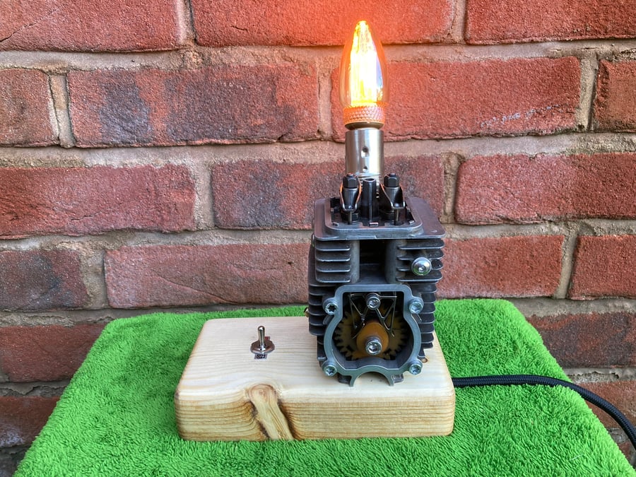 Engine Table Lamp, Industrial Style, made from a 4 Stroke Hedge Cutter Engine